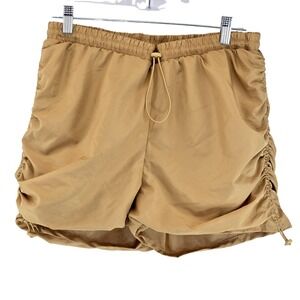 Pink Dot Shorts Womens XL Beige Mesh Lined Elastic Waist Ruched Athletic Casual